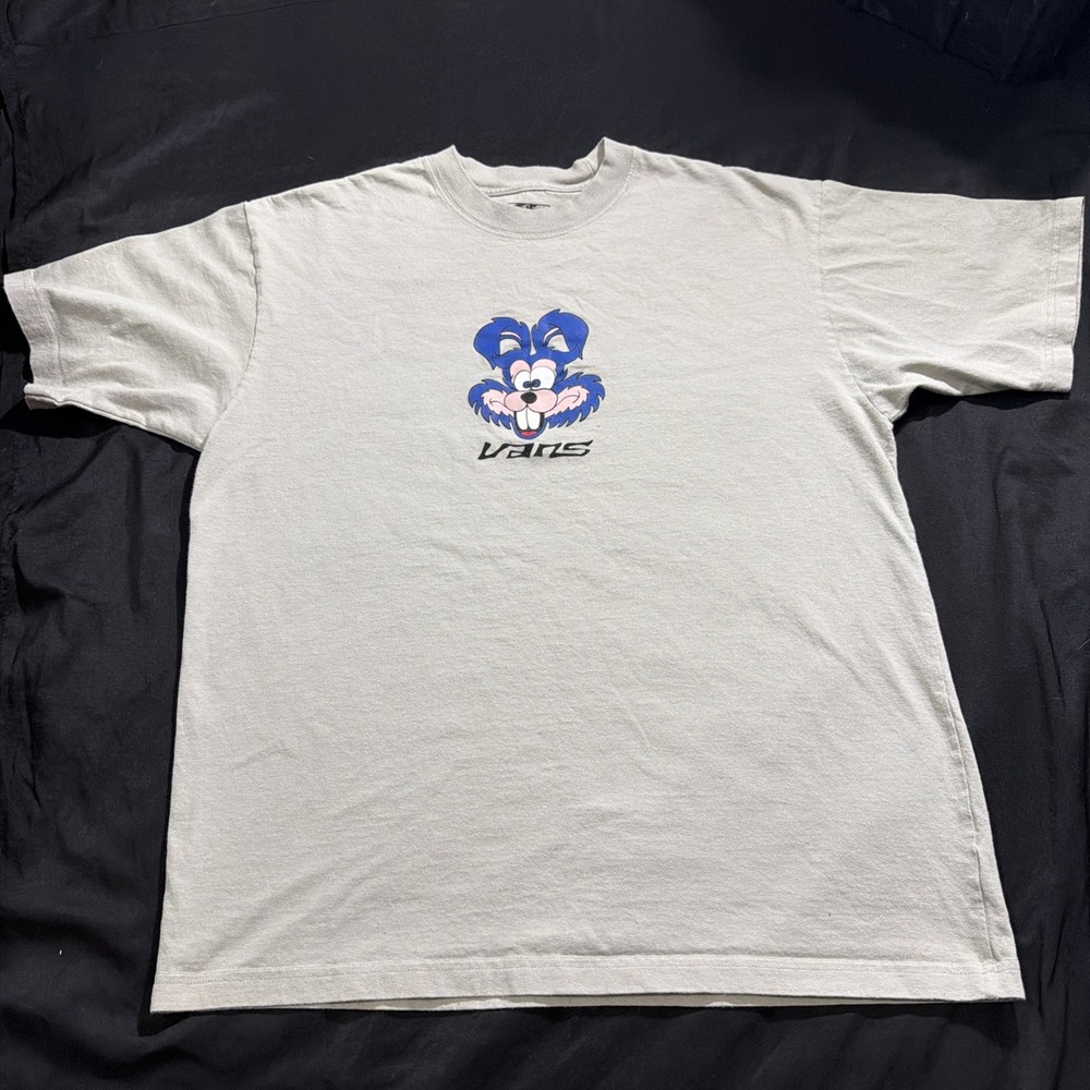 Vans Loose Fit Graphic T-Shirt Gray Blue Cartoon Rabbit Men Medium Skate Tee
